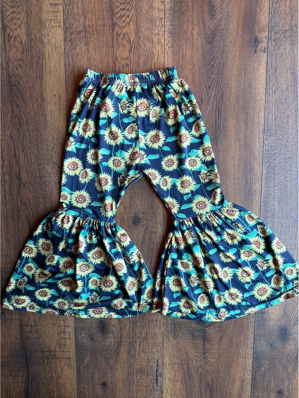 Sunflower Print Bell Bottom Pants for Kids